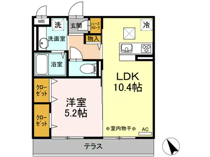 BLESS港南上大岡A棟(1LDK/1階)の間取り写真