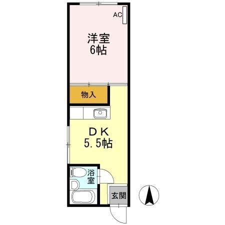 ニュー物部(1DK/2階)の間取り写真