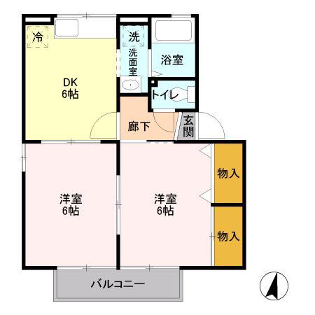 パーチェ B(2DK/2階)の間取り写真