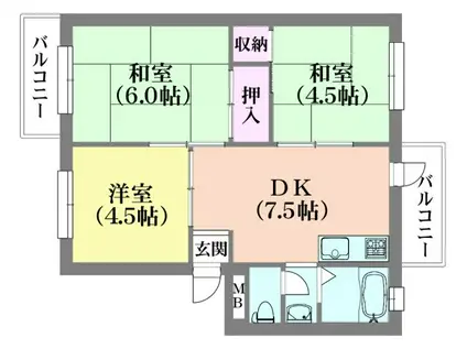 上高丸厚生年金3号棟(3DK/2階)の間取り写真