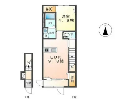 利便性良好の好立地物件(1LDK/2階)の間取り写真