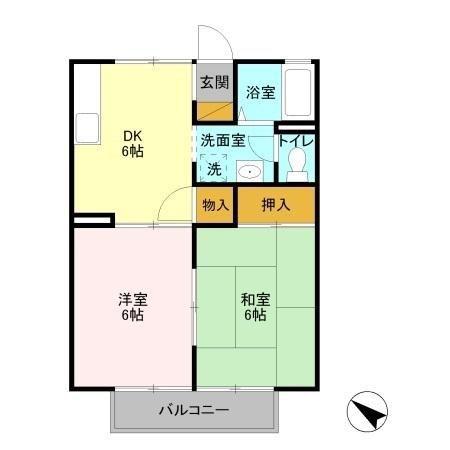 ネオシティ中島B(2DK/2階)の間取り写真