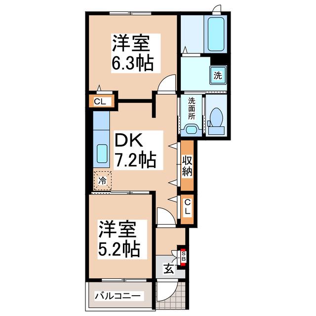 メゾンセレーノ(2DK/1階)の間取り写真