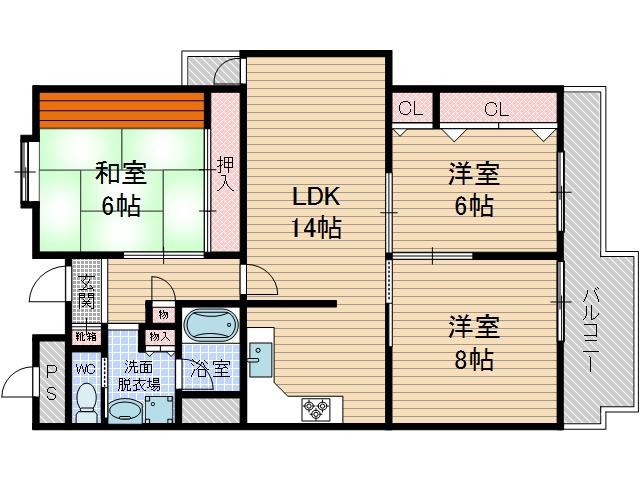 ベラディール1(3LDK/3階)の間取り写真