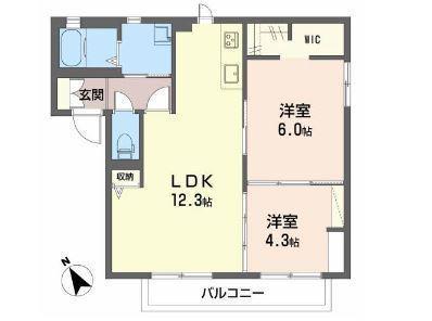 ボヌール誠(2LDK/2階)の間取り写真