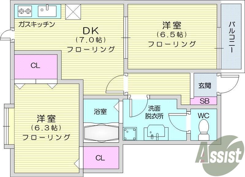 ピュアグレイスフル(2DK/1階)の間取り写真