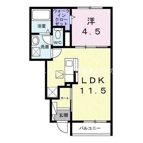 グリーンアップル(1LDK/1階)の間取り写真
