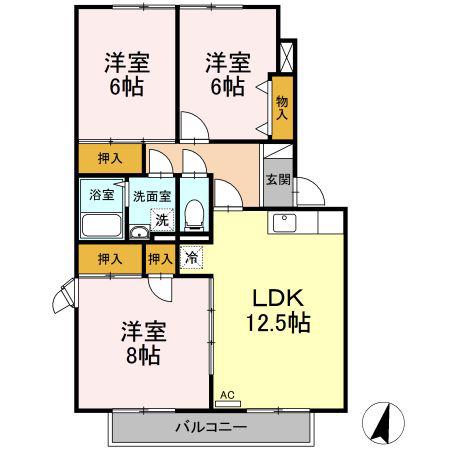 メイユールヤマタケF(3LDK/1階)の間取り写真