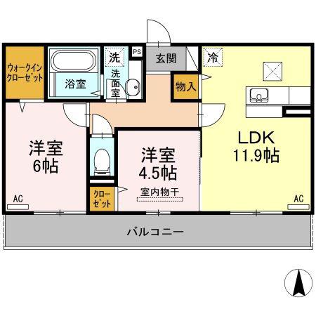 エスポアール・タカムラIII B棟(2LDK/1階)の間取り写真