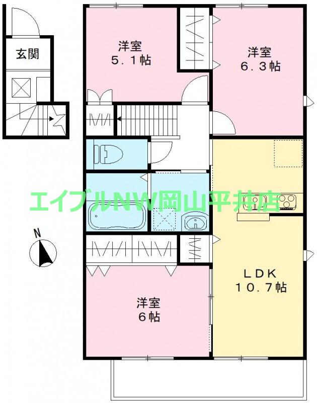 ユアメゾン益野 A(3LDK/2階)の間取り写真