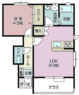 アンヌーヴェルA(1LDK/1階)の間取り写真