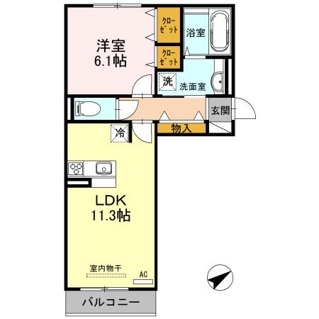 シャーロット水口 A棟(1LDK/3階)の間取り写真