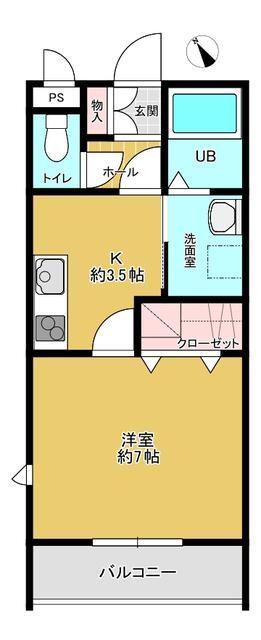 グランフォレスト産興(1K/1階)の間取り写真
