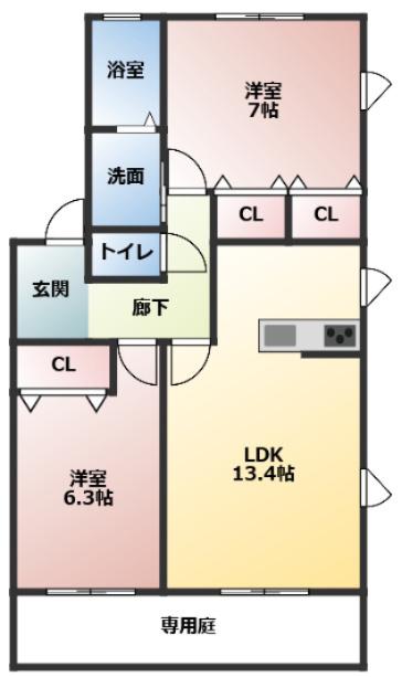 ベリーズスクエア サウス(2LDK/1階)の間取り写真
