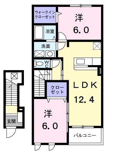フェニックス壱番館(2LDK/2階)の間取り写真