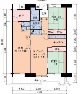 UR都市機構ハーバーランド神戸駅前(2LDK/11階)の間取り写真