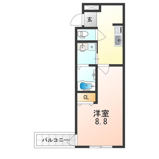 フジパレス東花園イースト(1K/1階)の間取り写真