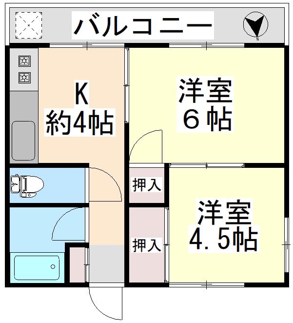 第2富士見荘(2K/1階)の間取り写真