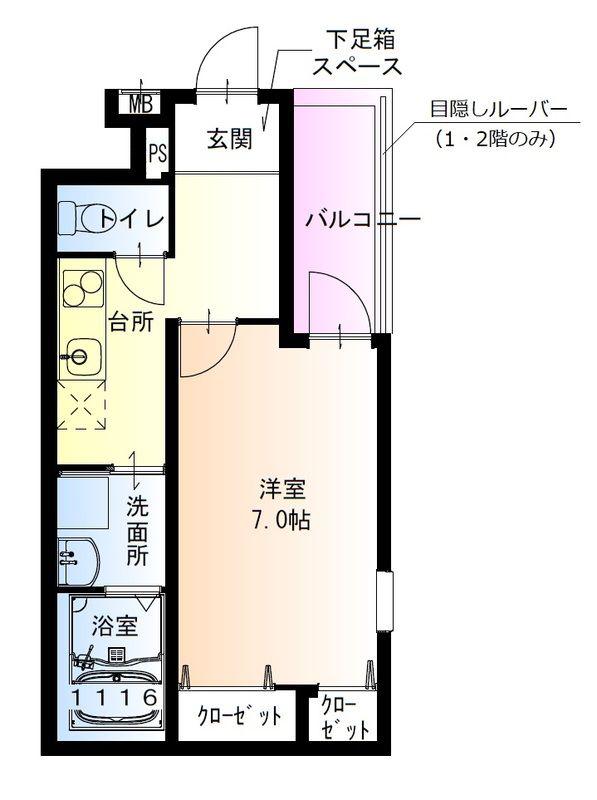 フジパレス吹田垂水町III番館(1K/1階)の間取り写真
