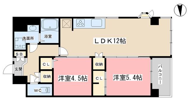 グランドレジデンス松定(2LDK/4階)の間取り写真