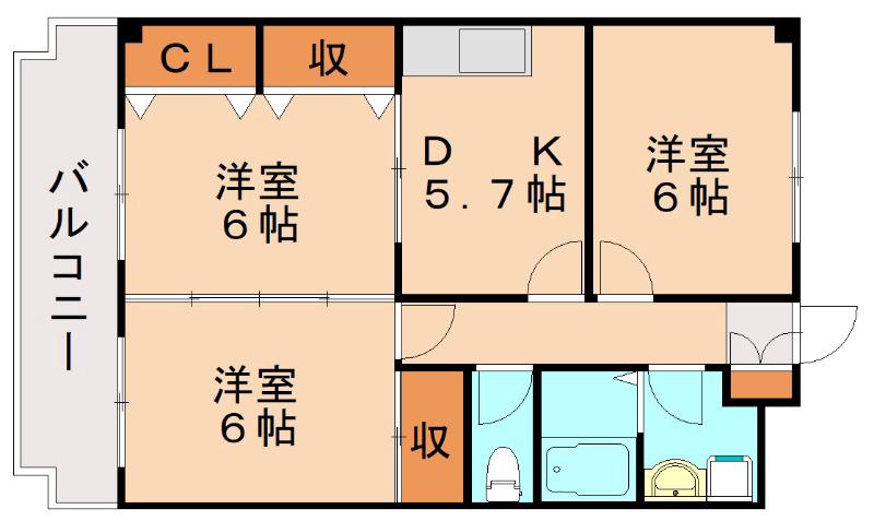ドミール三ヶ森(3DK/2階)の間取り写真