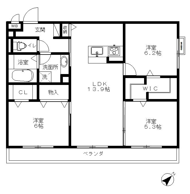 リガーレ千里丘(3LDK/2階)の間取り写真