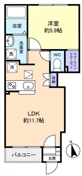 MONSHERI(1LDK/1階)の間取り写真