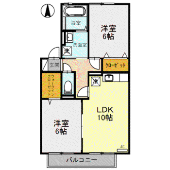 リビングタウン渕B(2LDK/2階)の間取り写真