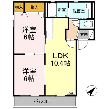 バリュージュ馬木 A棟(2LDK/1階)の間取り写真