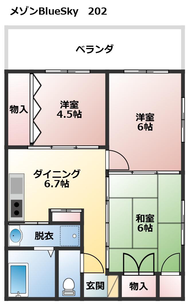 メゾンブルースカイ(3DK/1階)の間取り写真
