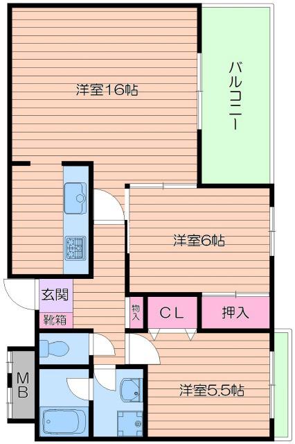 エスパシオ西田辺(2LDK/7階)の間取り写真