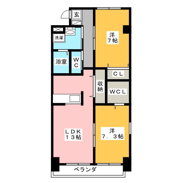 シャトー下米田(2LDK/2階)の間取り写真