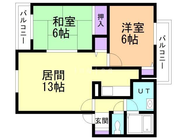 カネ長武田ホームタウン芦谷A棟(2LDK/1階)の間取り写真