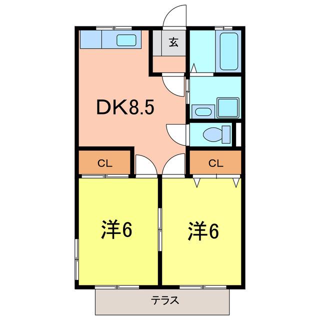 キャッスルパーク(2DK/1階)の間取り写真