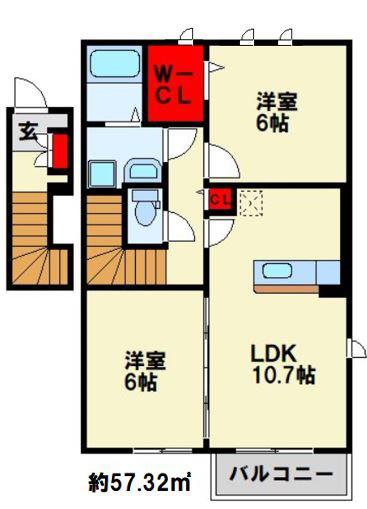 サンコスモス(2LDK/2階)の間取り写真
