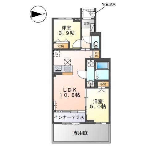 加古郡稲美町国岡 アパート(2LDK/1階)の間取り写真