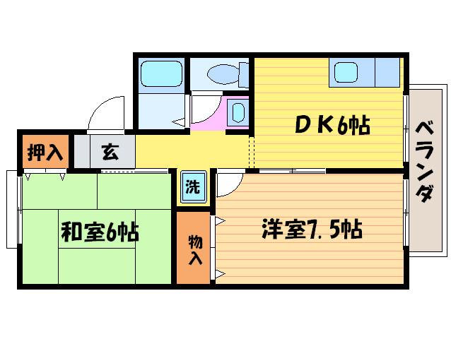 エンゼルハイム桂川(2DK/1階)の間取り写真