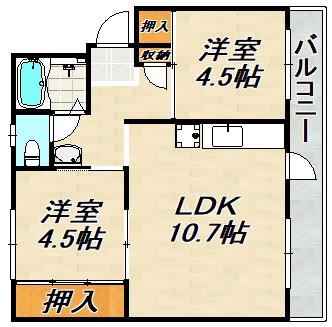 ドミールサニー君影町1号棟(2LDK/1階)の間取り写真
