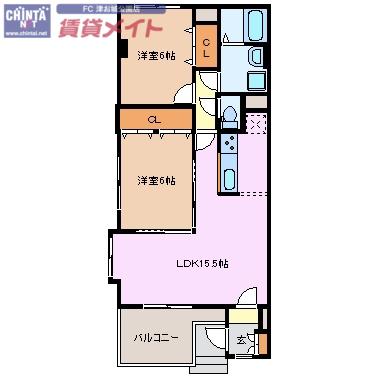 ウィングロワレ(2LDK/1階)の間取り写真