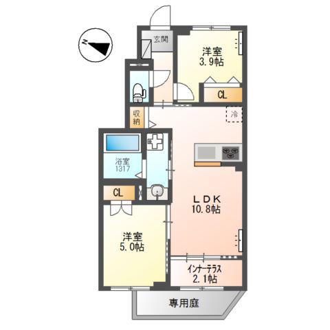 交野市郡津3丁目アパート工事(2LDK/1階)の間取り写真