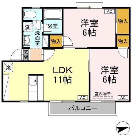 ファミール田宮(2LDK/2階)の間取り写真