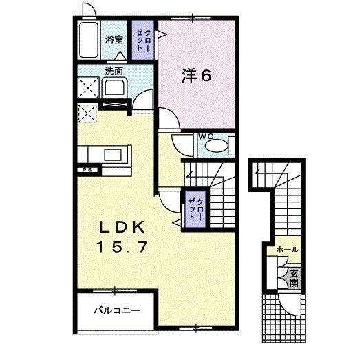 サンエミ B(1LDK/2階)の間取り写真