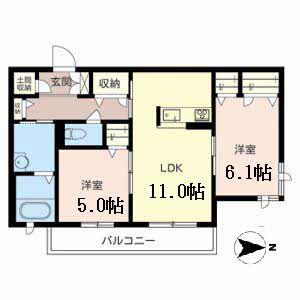 FORENA 生駒(2LDK/2階)の間取り写真