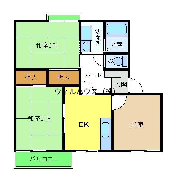 クレール美原B(3K/2階)の間取り写真