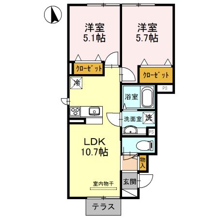 チェリーハウスIIA棟(2LDK/1階)の間取り写真