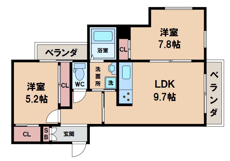 エスタピア寺田町(2LDK/3階)の間取り写真