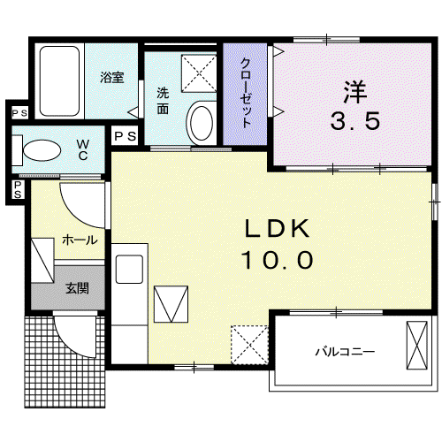 カレンデュラ(1LDK/1階)の間取り写真