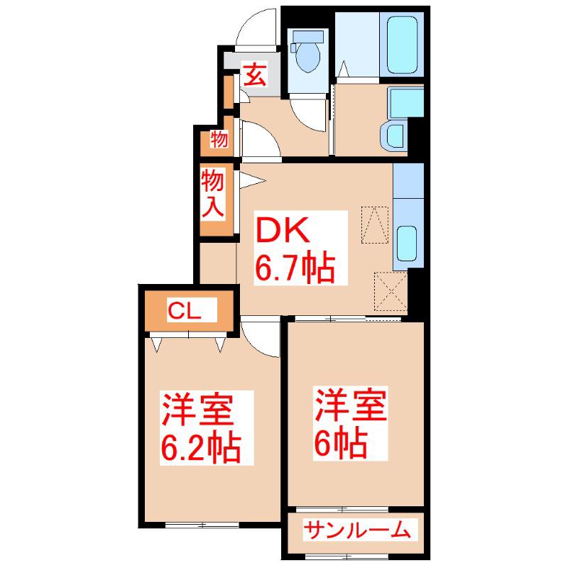 カーサハピネスI(2DK/1階)の間取り写真
