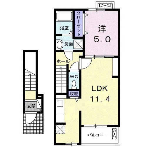 ソレイユ(1LDK/2階)の間取り写真
