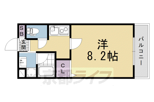 伏見区上中町マンション(1K/3階)の間取り写真